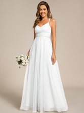 Load image into Gallery viewer, Color=white | Romantic Spaghetti Straps Tulle Bridesmaid Dresses with Lace Backless Crossover Halter Design-white