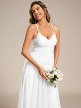 Load image into Gallery viewer, Color=white | Romantic Spaghetti Straps Tulle Bridesmaid Dresses with Lace Backless Crossover Halter Design-white