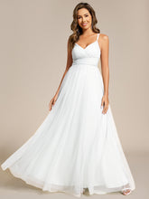 Load image into Gallery viewer, Color=white | Romantic Spaghetti Straps Tulle Bridesmaid Dresses with Lace Backless Crossover Halter Design-white