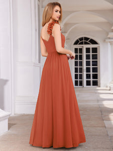 Color=Burnt Orange |  Elegant Flower Decoration Spaghetti Straps Chiffon Dresses A-Line Not-padded Brides Backless maids Dress-Burnt Orange 2