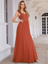 Load image into Gallery viewer, Color=Burnt Orange |  Elegant Flower Decoration Spaghetti Straps Chiffon Dresses A-Line Not-padded Brides Backless maids Dress-Burnt Orange 3