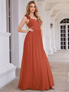 Color=Burnt Orange |  Elegant Flower Decoration Spaghetti Straps Chiffon Dresses A-Line Not-padded Brides Backless maids Dress-Burnt Orange 3