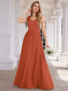 Color=Burnt Orange |  Elegant Flower Decoration Spaghetti Straps Chiffon Dresses A-Line Not-padded Brides Backless maids Dress-Burnt Orange 4