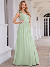 Load image into Gallery viewer, Color=Mint Green |  Elegant Flower Decoration Spaghetti Straps Chiffon Dresses A-Line Not-padded Brides Backless maids Dress-Mint Green 8