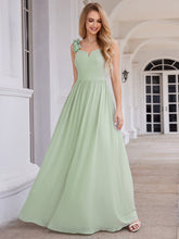 Load image into Gallery viewer, Color=Mint Green |  Elegant Flower Decoration Spaghetti Straps Chiffon Dresses A-Line Not-padded Brides Backless maids Dress-Mint Green 6