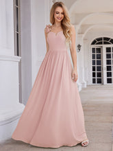 Load image into Gallery viewer, Color=Pink |  Elegant Flower Decoration Spaghetti Straps Chiffon Dresses A-Line Not-padded Brides Backless maids Dress-Pink 11