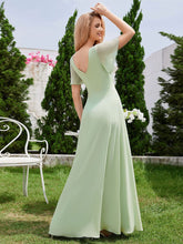 Load image into Gallery viewer, A-Line Ruffle Sleeves Chiffon Bridesmaid Dress with V-Neck Pleats #color_Mint Green