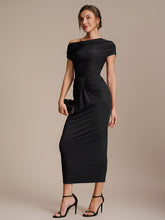 Load image into Gallery viewer, Color=Black | Wholesale Pricing Short Sleeve Off-Shoulder High Stretch A-Line Evening Tops-Black 5