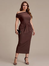 Load image into Gallery viewer, Color=Chocolate Brown | Wholesale Pricing Short Sleeve Off-Shoulder High Stretch A-Line Evening Tops-Chocolate Brown 19