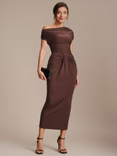Load image into Gallery viewer, Color=Chocolate Brown | Wholesale Pricing Short Sleeve Off-Shoulder High Stretch A-Line Evening Tops-Chocolate Brown 14