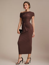Load image into Gallery viewer, Color=Chocolate Brown | Wholesale Pricing Short Sleeve Off-Shoulder High Stretch A-Line Evening Tops-Chocolate Brown 15