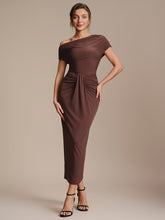 Load image into Gallery viewer, Color=Chocolate Brown | Wholesale Pricing Short Sleeve Off-Shoulder High Stretch A-Line Evening Tops-Chocolate Brown 11