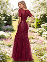 Load image into Gallery viewer, Color=Burgundy | Wholesale Sequin Shiny Fishtail Tulle Dresses for Party-Burgundy 5