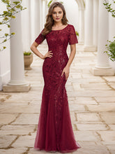 Load image into Gallery viewer, Color=Burgundy | Wholesale Sequin Shiny Fishtail Tulle Dresses for Party-Burgundy 4