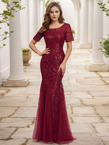 Color=Burgundy | Wholesale Sequin Shiny Fishtail Tulle Dresses for Party-Burgundy 4