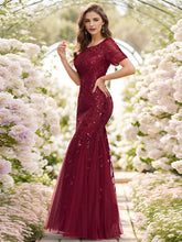 Load image into Gallery viewer, Color=Burgundy | Wholesale Sequin Shiny Fishtail Tulle Dresses for Party-Burgundy 3