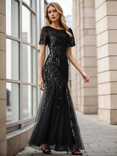 Load image into Gallery viewer, Color=Black | Wholesale Sequin Shiny Fishtail Tulle Dresses for Party-Black 8