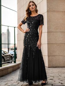 Color=Black | Wholesale Sequin Shiny Fishtail Tulle Dresses for Party-Black 7