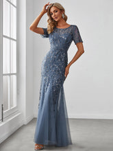 Load image into Gallery viewer, Color=Dusty Navy | Wholesale Sequin Shiny Fishtail Tulle Dresses for Party-Dusty Navy 12