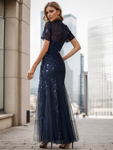 Color=Navy Blue | Wholesale Sequin Shiny Fishtail Tulle Dresses for Party-Navy Blue 1