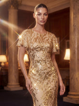 Load image into Gallery viewer, Volume Discounts Short Sleeve Sequin Fishtail High Stretch Round Neck Evening Dresses