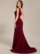 Load image into Gallery viewer, Color=Burgundy | Maxi Long V Neck Sleeveless Beaded V Neck Wholesale Evening Dress-Burgundy 4