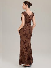 Load image into Gallery viewer, Color=Brown | Custom Made Slightly Stretchy Strapless Asymmetrical Fishtail Midi Evening Dresses-Brown 2