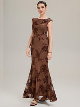 Load image into Gallery viewer, Color=Brown | Custom Made Slightly Stretchy Strapless Asymmetrical Fishtail Midi Evening Dresses-Brown 4