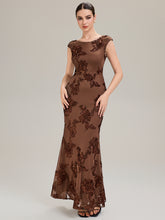 Load image into Gallery viewer, Color=Brown | Custom Made Slightly Stretchy Strapless Asymmetrical Fishtail Midi Evening Dresses-Brown 1