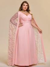 Load image into Gallery viewer, Color=Pink | One Stop Shop Plus Size Sleeveless Deep V-Neck Rhinestone A-Line Floor Length Evening Dresses-Pink 4