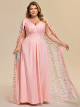 Load image into Gallery viewer, Color=Pink | One Stop Shop Plus Size Sleeveless Deep V-Neck Rhinestone A-Line Floor Length Evening Dresses-Pink 5