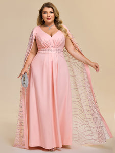 Color=Pink | One Stop Shop Plus Size Sleeveless Deep V-Neck Rhinestone A-Line Floor Length Evening Dresses-Pink 5