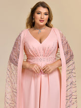 Load image into Gallery viewer, Color=Pink | One Stop Shop Plus Size Sleeveless Deep V-Neck Rhinestone A-Line Floor Length Evening Dresses-Pink 3
