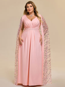 Color=Pink | One Stop Shop Plus Size Sleeveless Deep V-Neck Rhinestone A-Line Floor Length Evening Dresses-Pink 1
