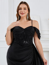 Load image into Gallery viewer, Color=Black | B2B-Exclusive Plus Size Short Sleeves Sweetheart Neck Fishtail Floor Length Evening Dresses-Black 3