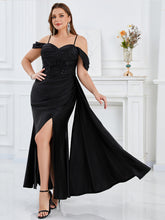 Load image into Gallery viewer, Color=Black | B2B-Exclusive Plus Size Short Sleeves Sweetheart Neck Fishtail Floor Length Evening Dresses-Black 1