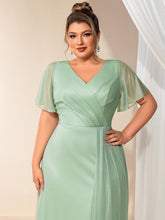 Load image into Gallery viewer, Color=Mint Green | Volume Discounts Plus Size Short Sleeve Ruffle Deep V-Neck A-Line Floor Length Evening Dresses-Mint Green 3