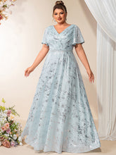 Load image into Gallery viewer, Color=Sky Blue | Bulk Order Plus Size Short Sleeve Ruffle A-Line Floor Length V-Neck Evening Dresses-Sky Blue 4