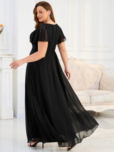 Load image into Gallery viewer, Color=Black | Fast Delivery Plus Size Short Sleeve Ruffle V-Neck Pleated A-Line Floor Length Evening Dresses-Black 2