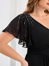Load image into Gallery viewer, Color=Black | Fast Delivery Plus Size Short Sleeve Ruffle V-Neck Pleated A-Line Floor Length Evening Dresses-Black 3