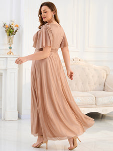Color=Pink | Ever Pretty Wholesale Backless Chiffon Bridesmaid Dresses with Pleated & Applique Details-Pink 2