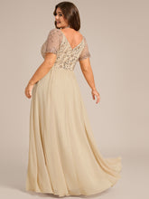 Load image into Gallery viewer, Color=Champagne | Commercial Wholesale Plus Size Short Sleeve Ruffle V-Neck A-Line Floor Length Evening Dress Evenings Dresses-Champagne 2