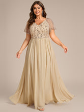 Load image into Gallery viewer, Color=Champagne | Commercial Wholesale Plus Size Short Sleeve Ruffle V-Neck A-Line Floor Length Evening Dress Evenings Dresses-Champagne 5
