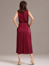 Load image into Gallery viewer, Color=Burgundy | Wholesale High Neck Sleeveless Midi-Length Satin Evening Dress-Burgundy 2