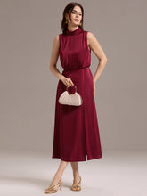 Load image into Gallery viewer, Color=Burgundy | Wholesale High Neck Sleeveless Midi-Length Satin Evening Dress-Burgundy 4