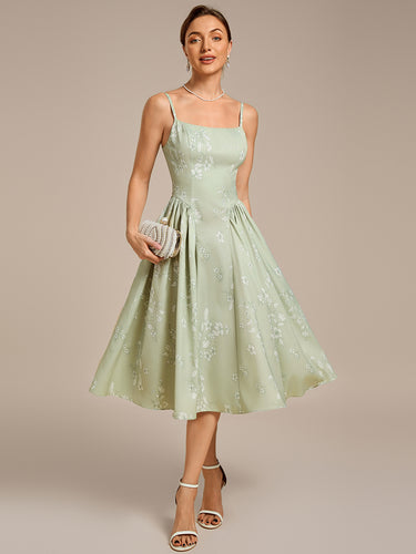 Color=Vintage Primrose Celadon | B2B-Exclusive Sleeveless Floral A-Line Square Neck Midi Wedding Guest Dress-Vintage Primrose Celadon 1