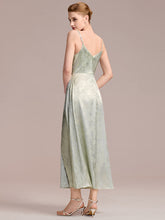 Load image into Gallery viewer, Color=Mint Green | Commercial Wholesale Sleeveless Deep V-Neck Backless Midi Dress with Thigh-High Slit Wedding Guest Dresses-Mint Green 2
