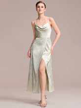 Load image into Gallery viewer, Color=Mint Green | Commercial Wholesale Sleeveless Deep V-Neck Backless Midi Dress with Thigh-High Slit Wedding Guest Dresses-Mint Green 1