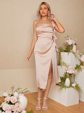 Load image into Gallery viewer, Color=English Rose | Sleeveless Off Shoulder Fishtail Floral Midi Wedding Guest Dresses-English Rose 1