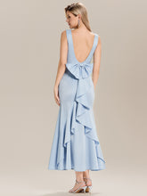 Load image into Gallery viewer, Color=Light Blue | Volume Discounts Strapless Fishtail Ruffled Round Neck Maxi Wedding Guest Dresses-Light Blue 2